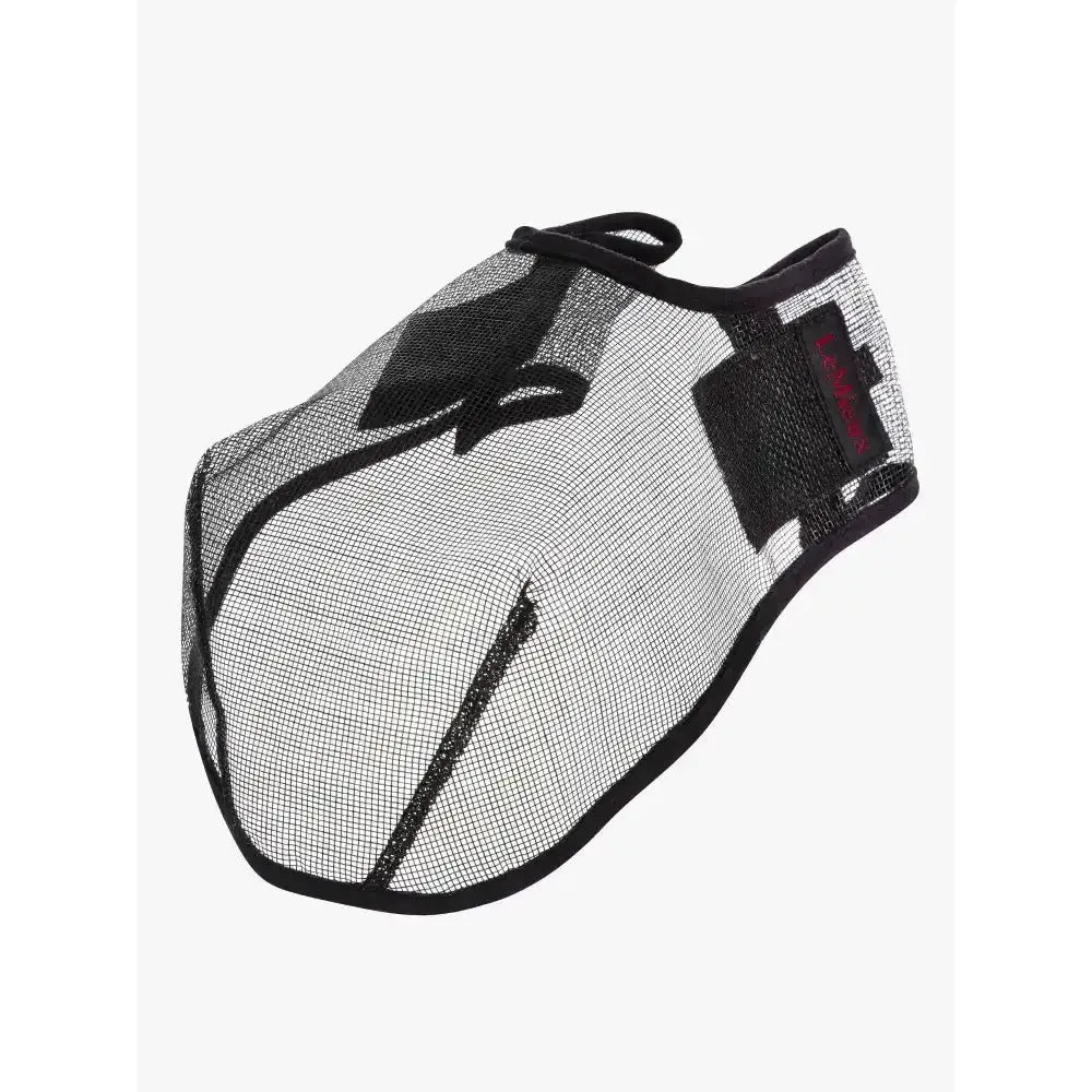Black and white mesh face mask with elastic ear loops and secure velcro closure from lemieux comfort shield