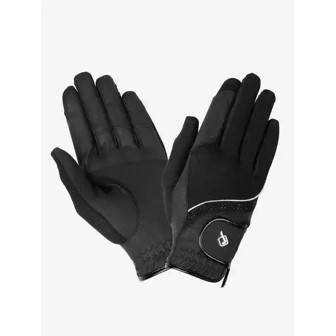 Black lemieux crystal gloves with breathable mesh panel and subtle white stitching on wristband, back side shown