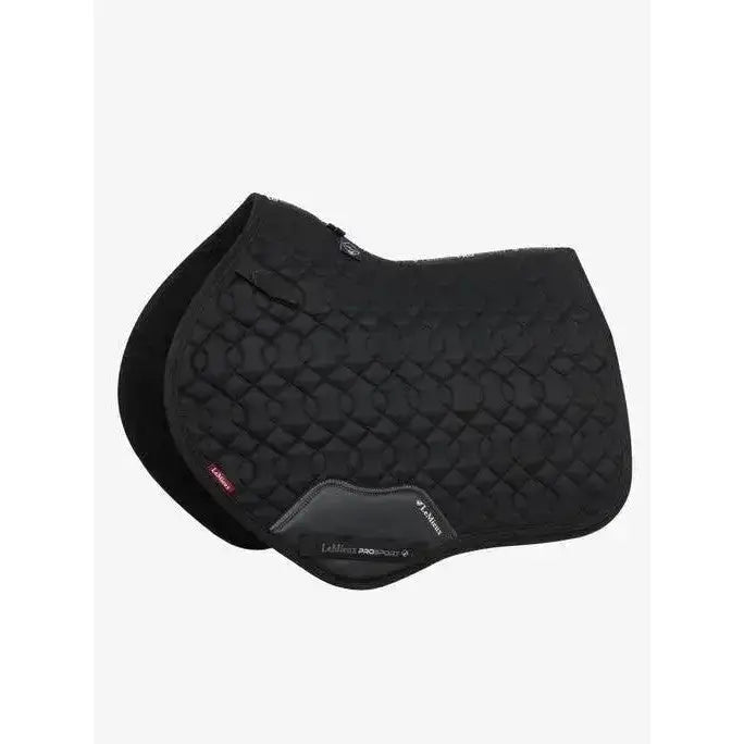 Black quilted lemieux crystal suede close saddle pad with diamond texture and lambswool pro branding for jumping saddles
