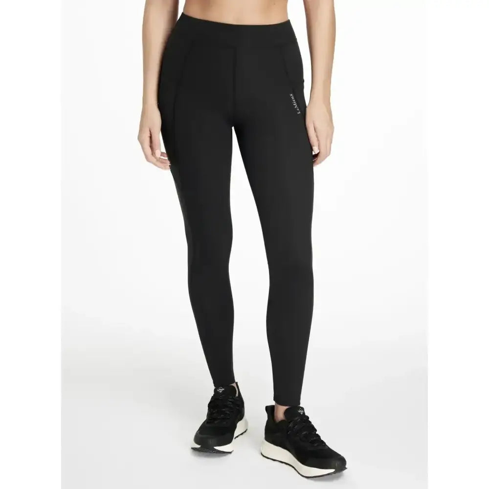 Black high-waisted lemieux dani sport legging with sleek fit and subtle logo on thigh perfect for active wear