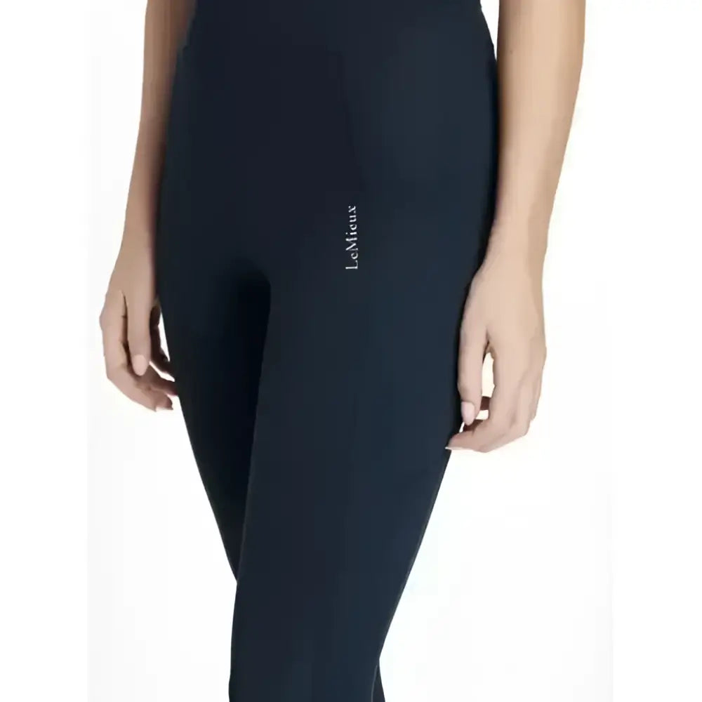 Black high waisted lemieux dani sport legging with subtle logo embroidery perfect for activewear navy details
