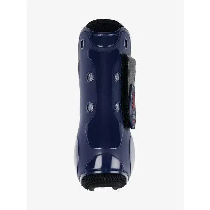 Navy blue lemieux derby projump tendon boot with black velcro strap and textured grip sole for protection