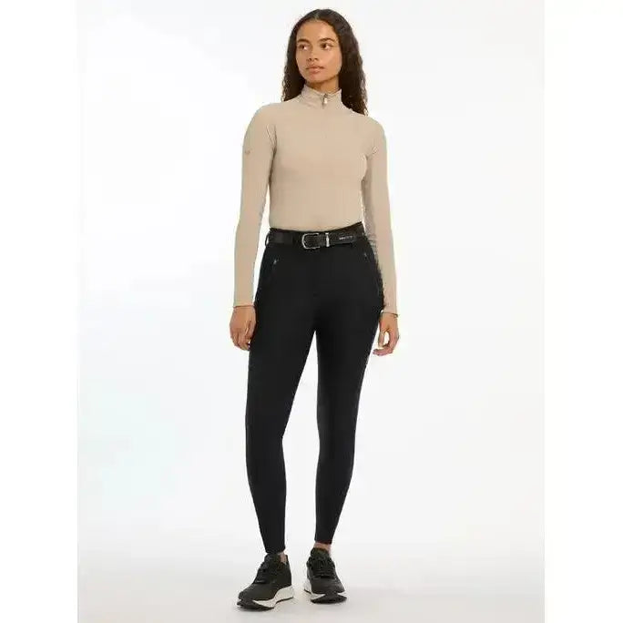 Black lemieux drytex waterproof breeches knee grip with high waist and subtle stitching details for riding use