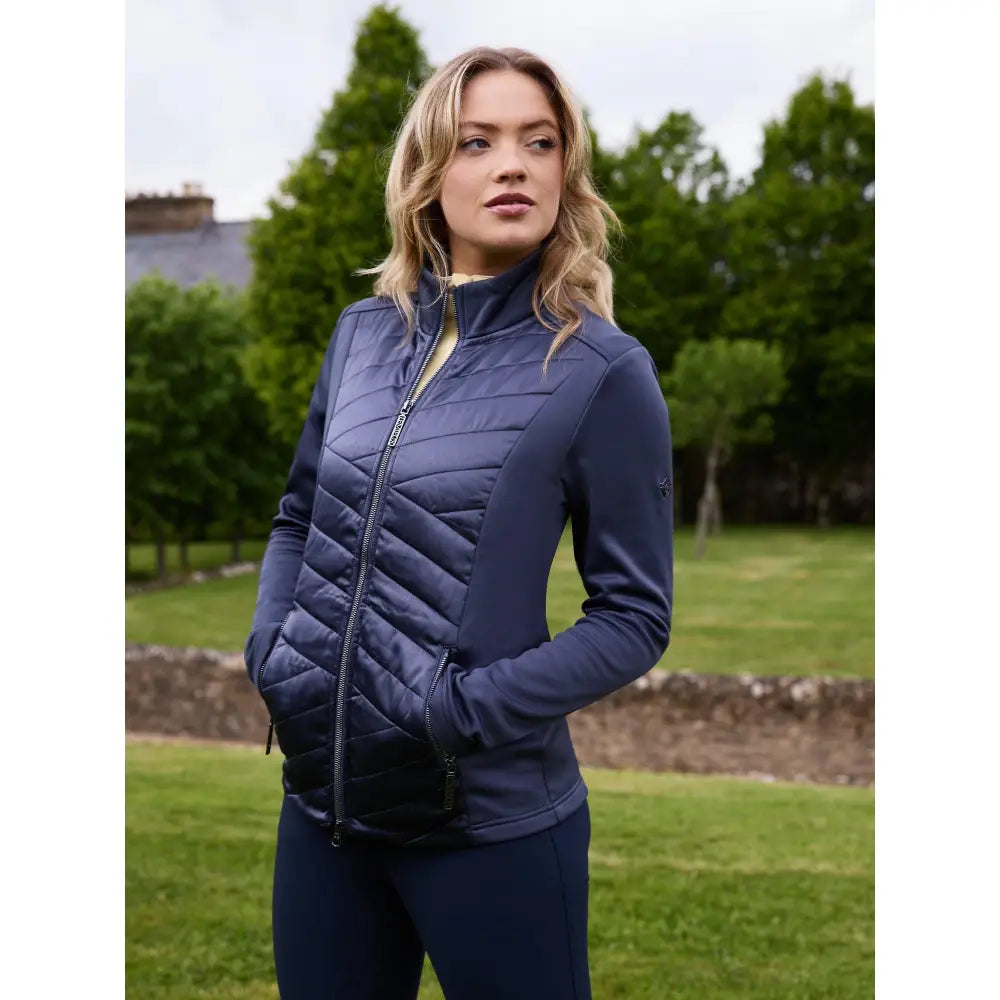 Navy blue quilted puffer lemieux dynamique jacket dusk blue with full-length zipper and zippered pockets