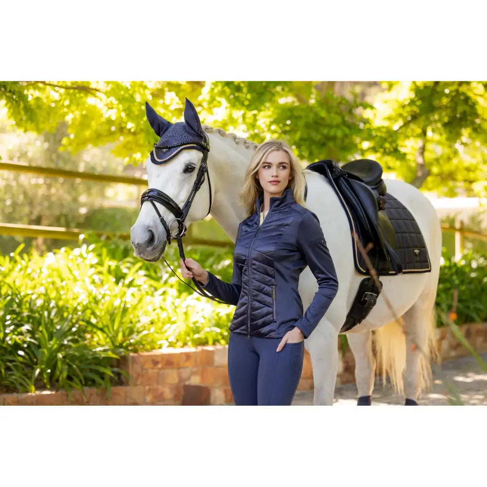 Navy blue quilted zip front lemieux dynamique jacket in dusk blue perfect for stylish riding comfort