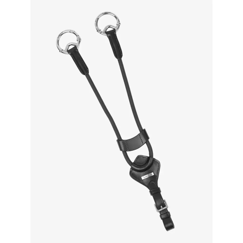 Black leather lemieux elasticated martingale attachment with silver rings buckle and elasticated cord for precise fitting