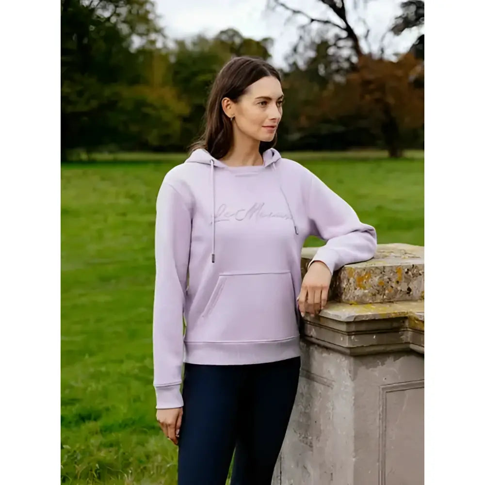 A soft lavender lemieux elspeth hoodie with a subtle embroidered logo across the chest perfect for casual wear