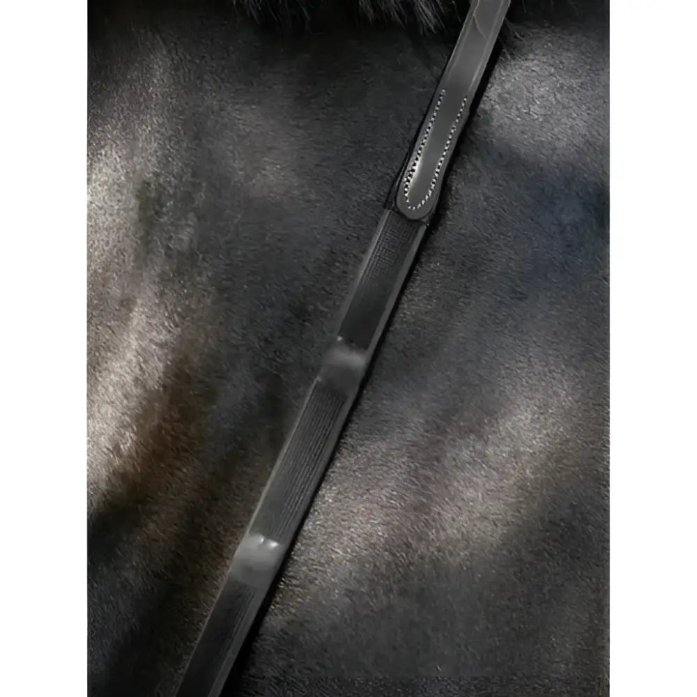 Black leather horse bridle strap with stitched edges and mesh pattern from lemieux ergo grip rubber reins black