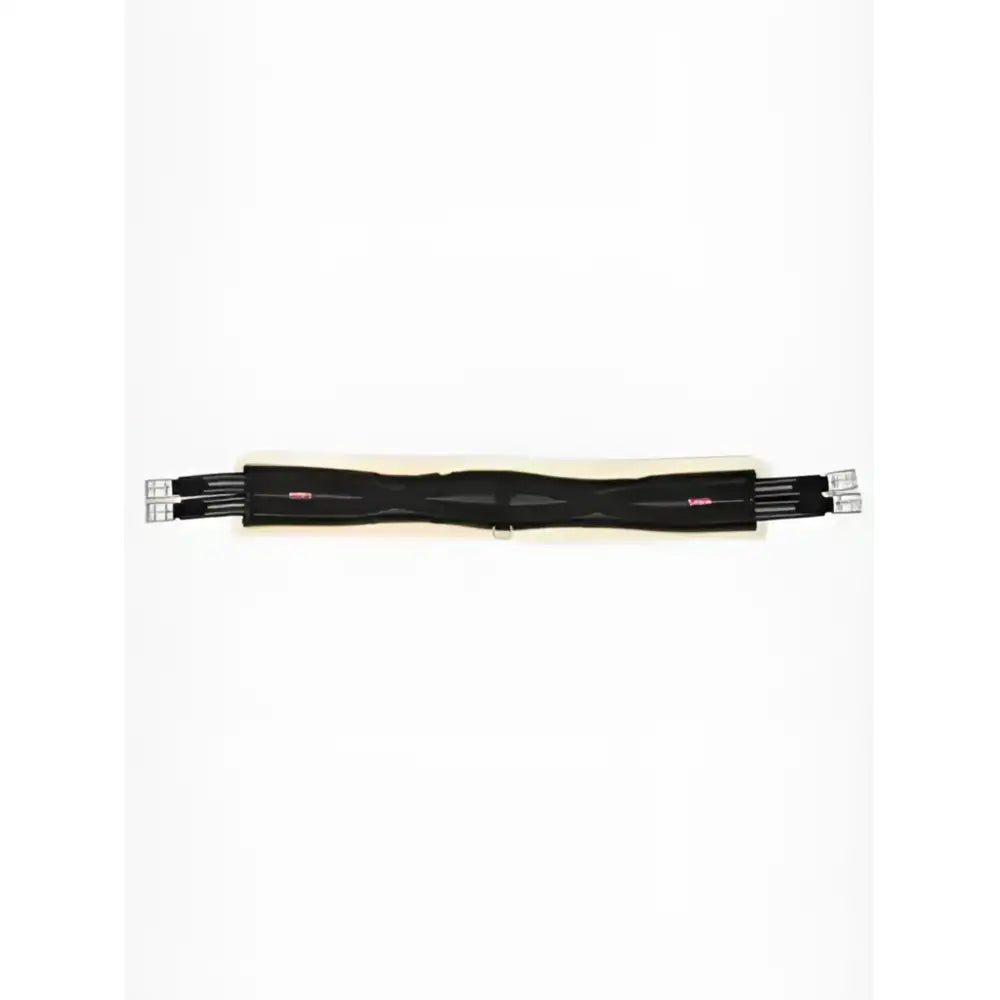 Black lemieux fleece lined anatomic girth with silver buckles and padded contoured design in natural fleece lining