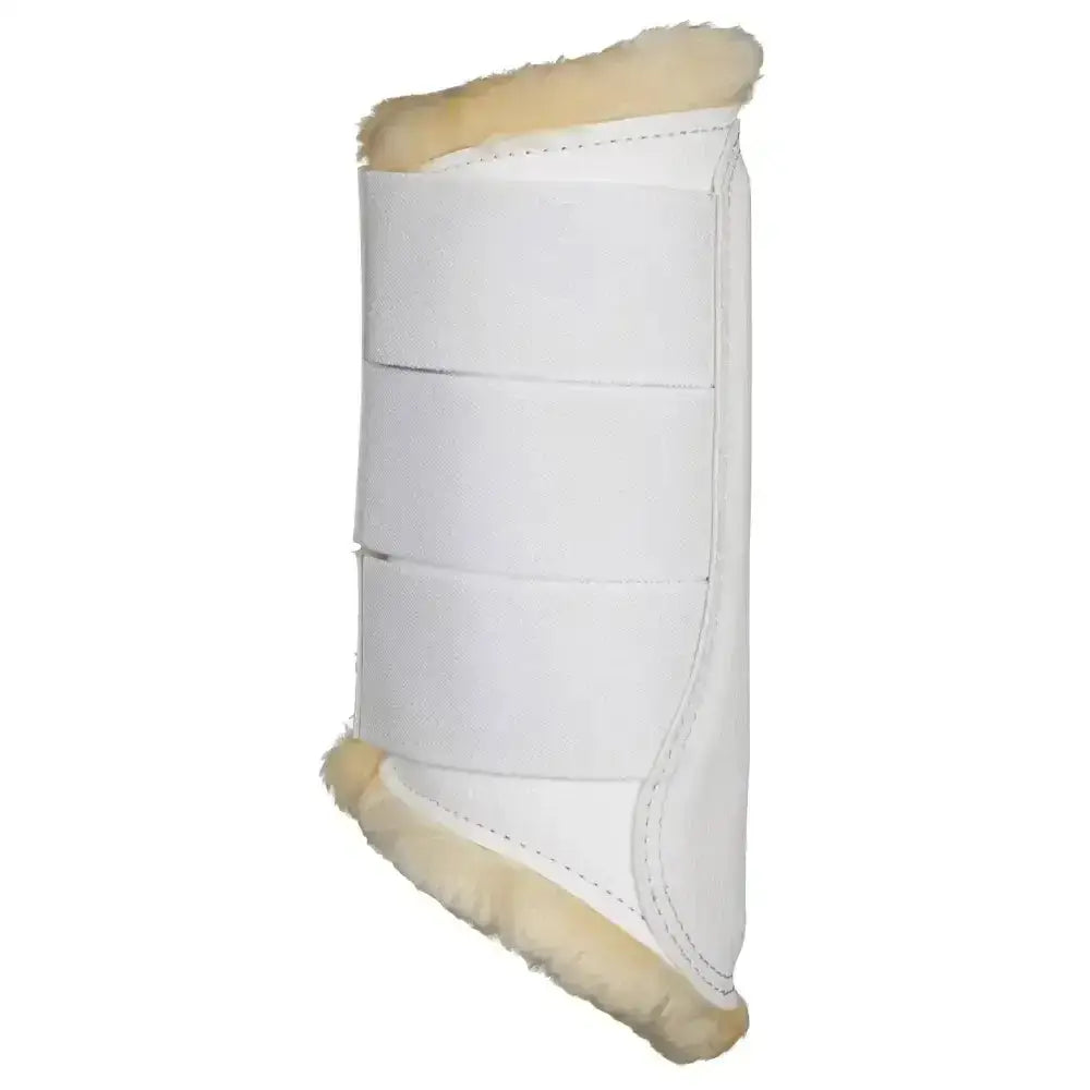 White leather lemieux fleece lined brushing boots with cream fleece lining perfect for a snug fit