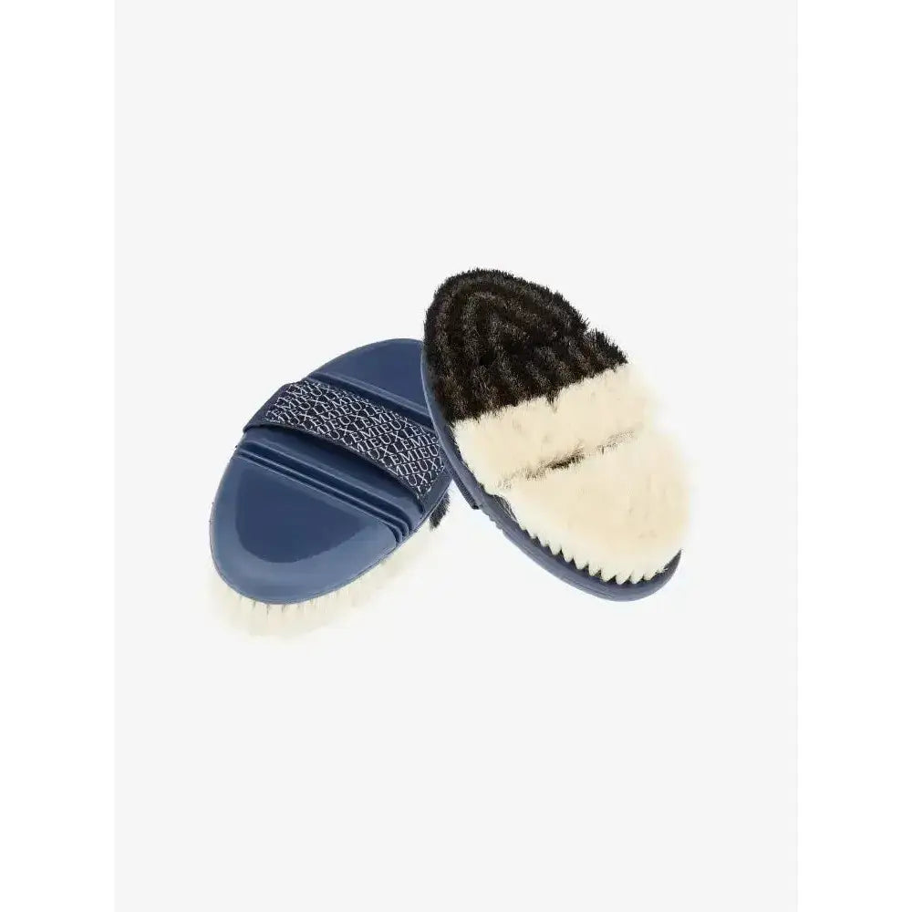 Lemieux flexi half reversible body brush navy with dual-sided bristles and textured strap for professional grooming