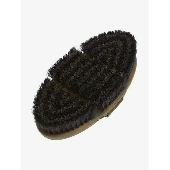 Black lemieux flexi horse hair body brush with dense stiff bristles and sturdy wooden handle for grooming
