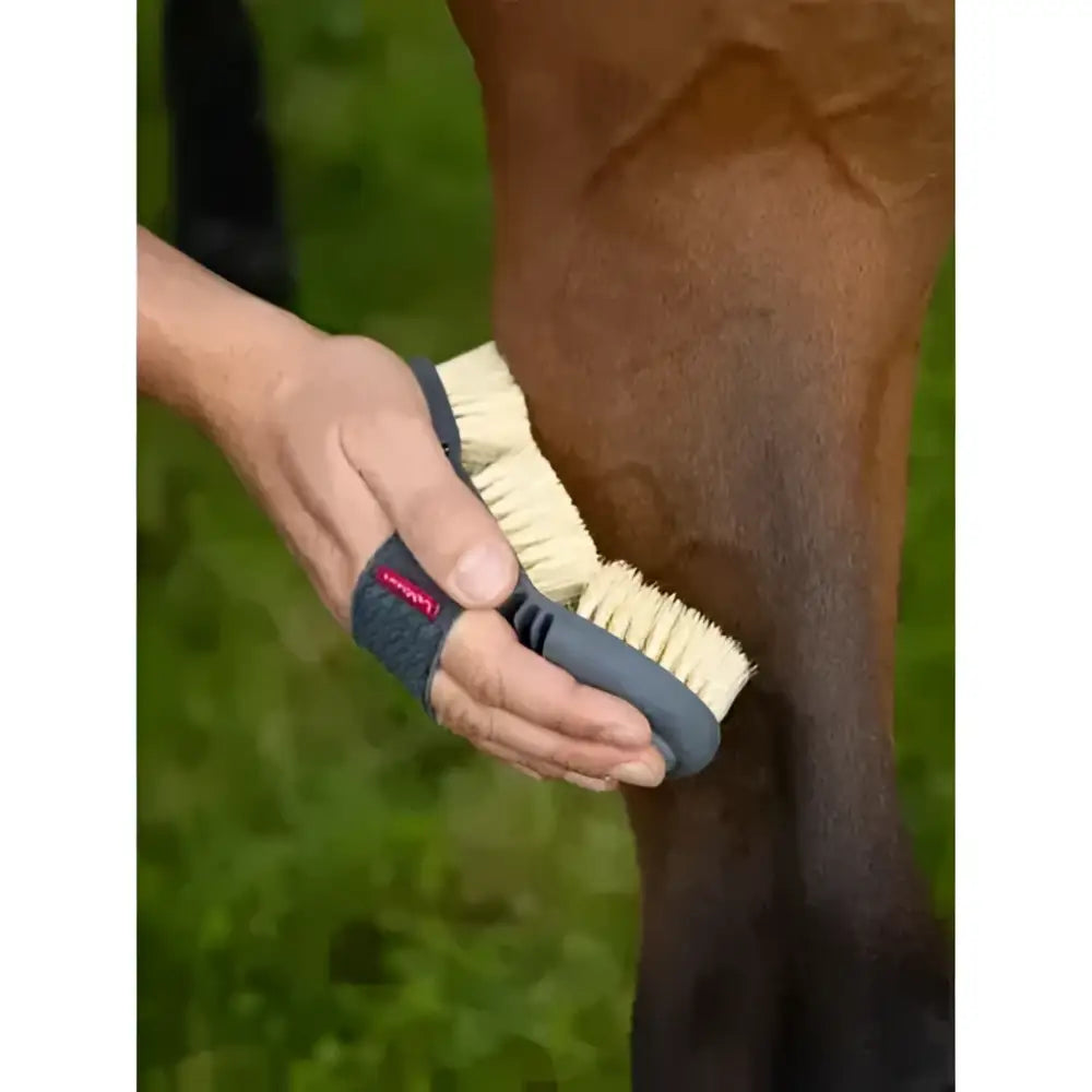 Lemieux flexi scrubbing brush petrol with gray handle and beige petrol coarser bristles for horse grooming
