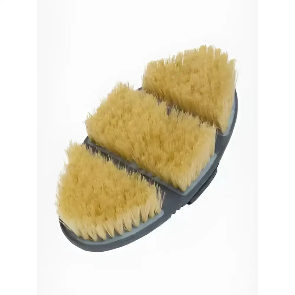 Lemieux flexi scrubbing brush petrol with gray plastic handle and petrol coarser bristles in three yellow triangular sections