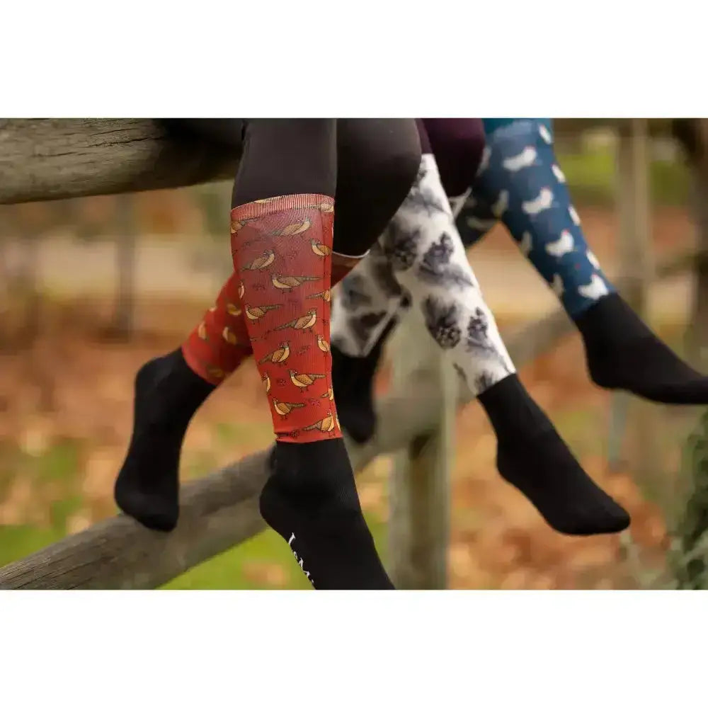 Red patterned lemieux footsie socks pine with bird motifs featuring pine cones design for comfy wear