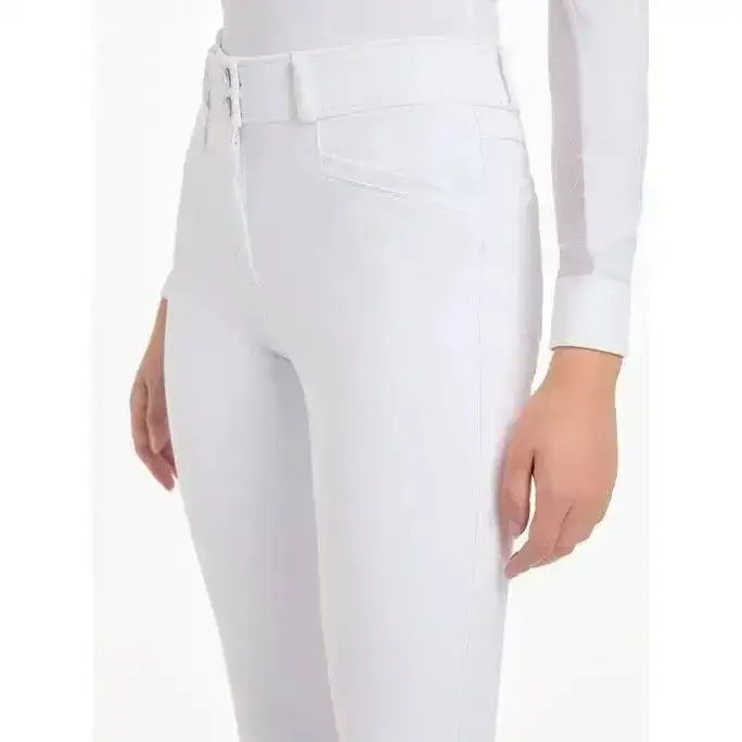 White lemieux freya pro breeches with sleek form fitting design subtle stitching and highly durable fabric