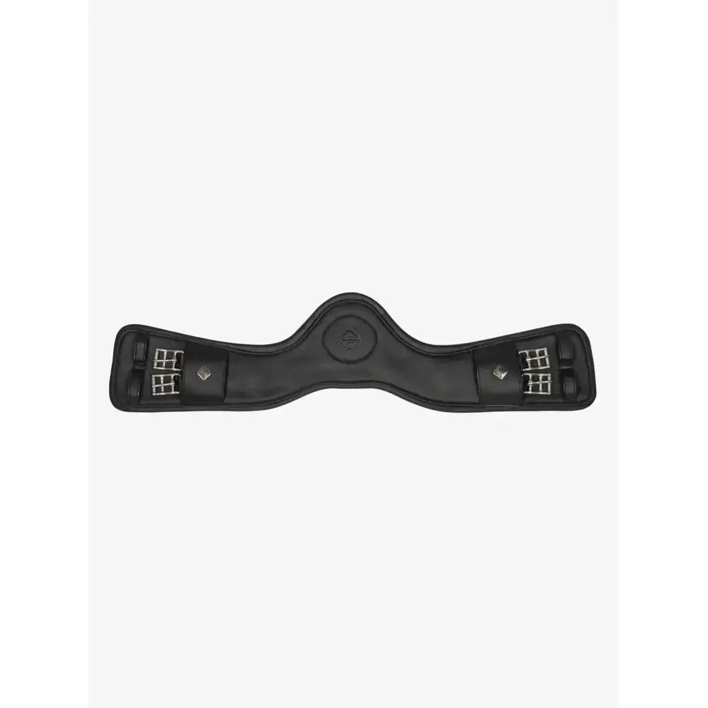 Black leather leMieux gel-tek anatomic dressage girth with silver buckles maximises comfort gel and ultra soft oiled leather