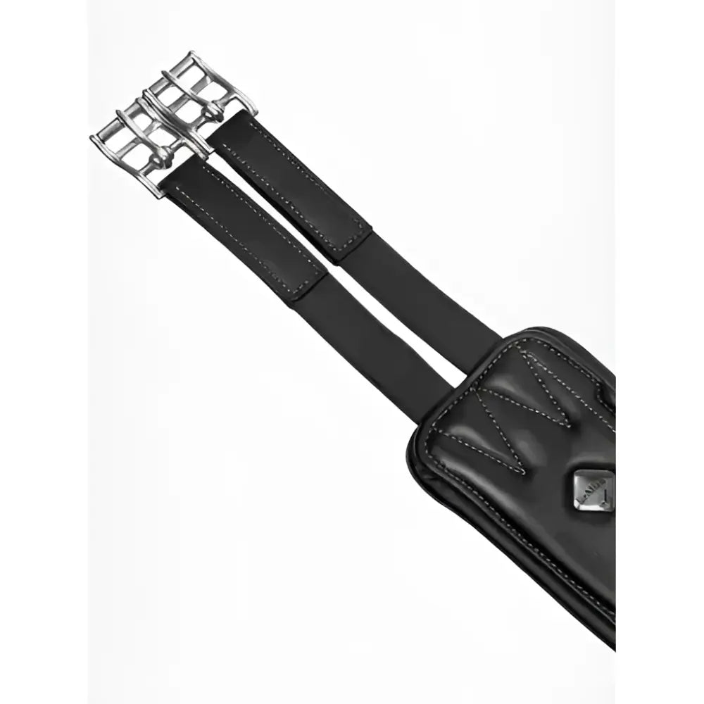 Black leather anatomic high performance girth black with comfort gel impregnated quilted saddle pad and silver buckle