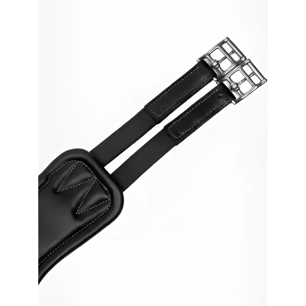 Black leather horse saddle pad with silver buckle and stitched detailing for lemieux gel-tek anatomic long girth