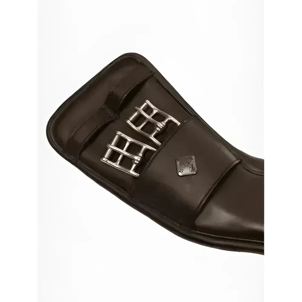 Brown lemieux gel-tek anatomic mono girth in ultra soft oiled leather with silver buckles maximises comfort gel pockets