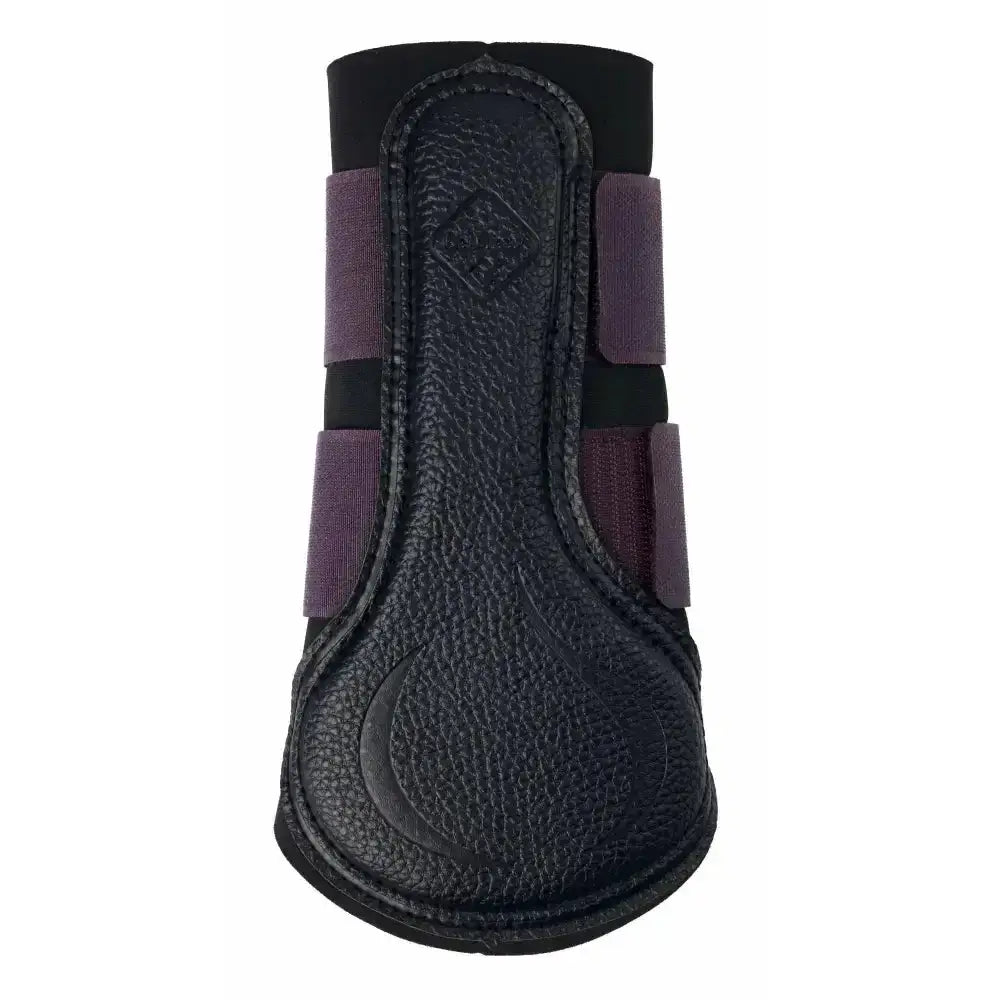Black textured leather lemieux grafter boot with purple elastic straps offering fantastic unbelievable fit and style