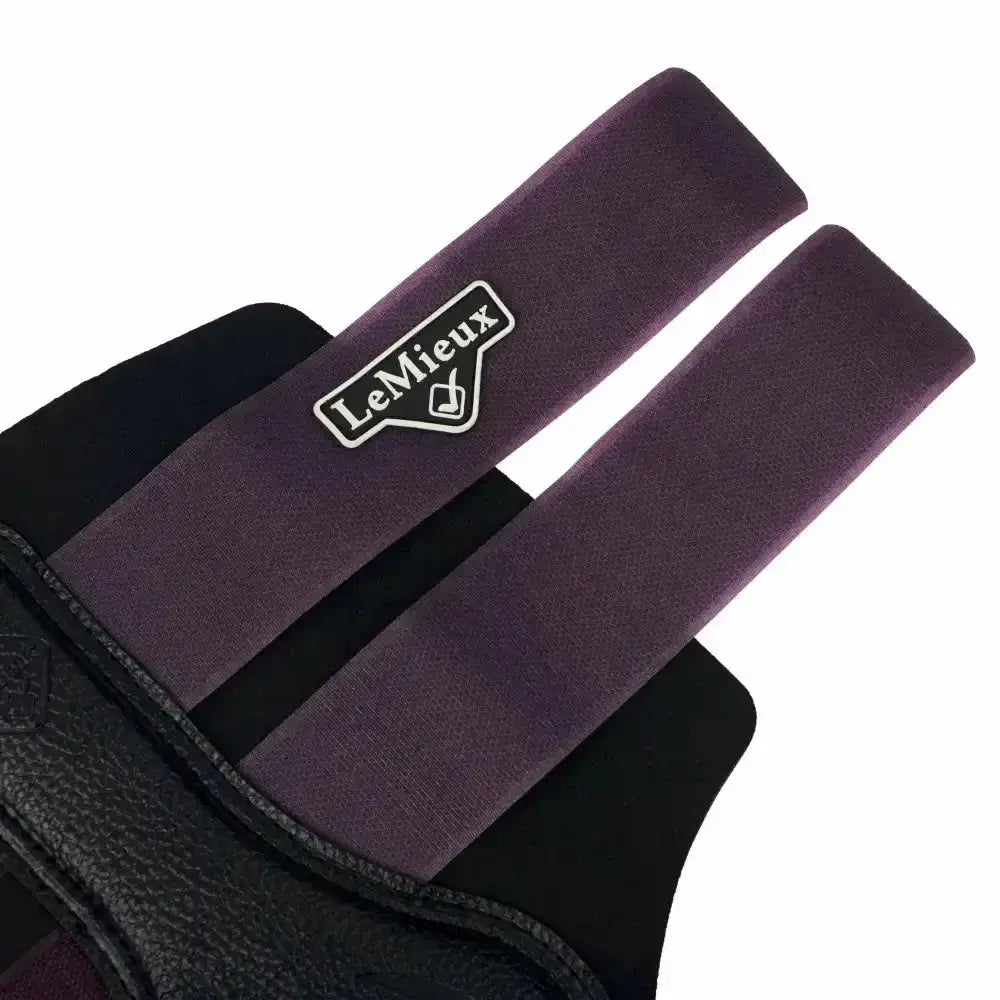 Dark purple padded straps with white lemieux logo patch on black leather lemieux grafter boot fig offer fantastic unbelievable