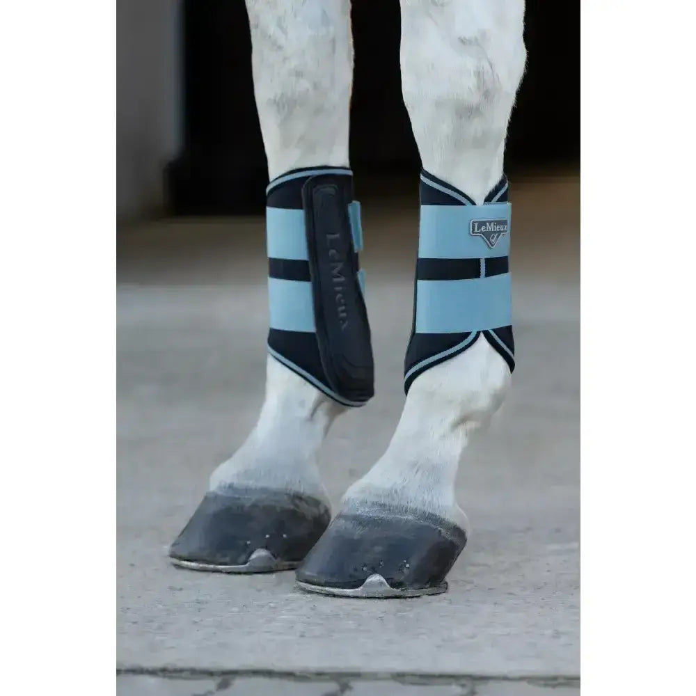 Light blue and black lemieux grafter boots glacier with a sleek striped design highly durable brushing boots