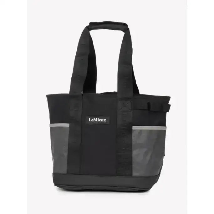 Black lemieux grooming tote with gray mesh side panels and reflective stripes perfect easy access grab-and-go bag