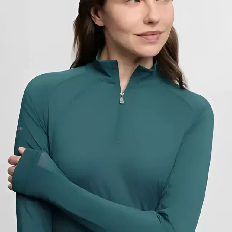 Teal lemieux halle lightweight base layer jungle with quarter-zip collar and subtle brand logo on left sleeve