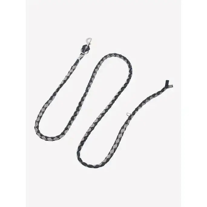 Black braided rope lemieux harlequin leadrope navy pecan with silver toned metal clasp for secure handling