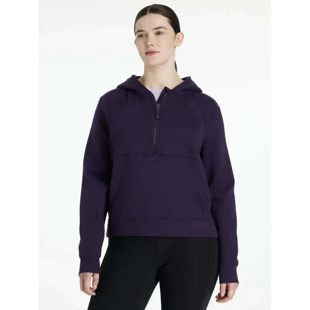 A deep purple lemieux henrietta half zip hoodie juniper with soft textured fabric and a subtle front pocket
