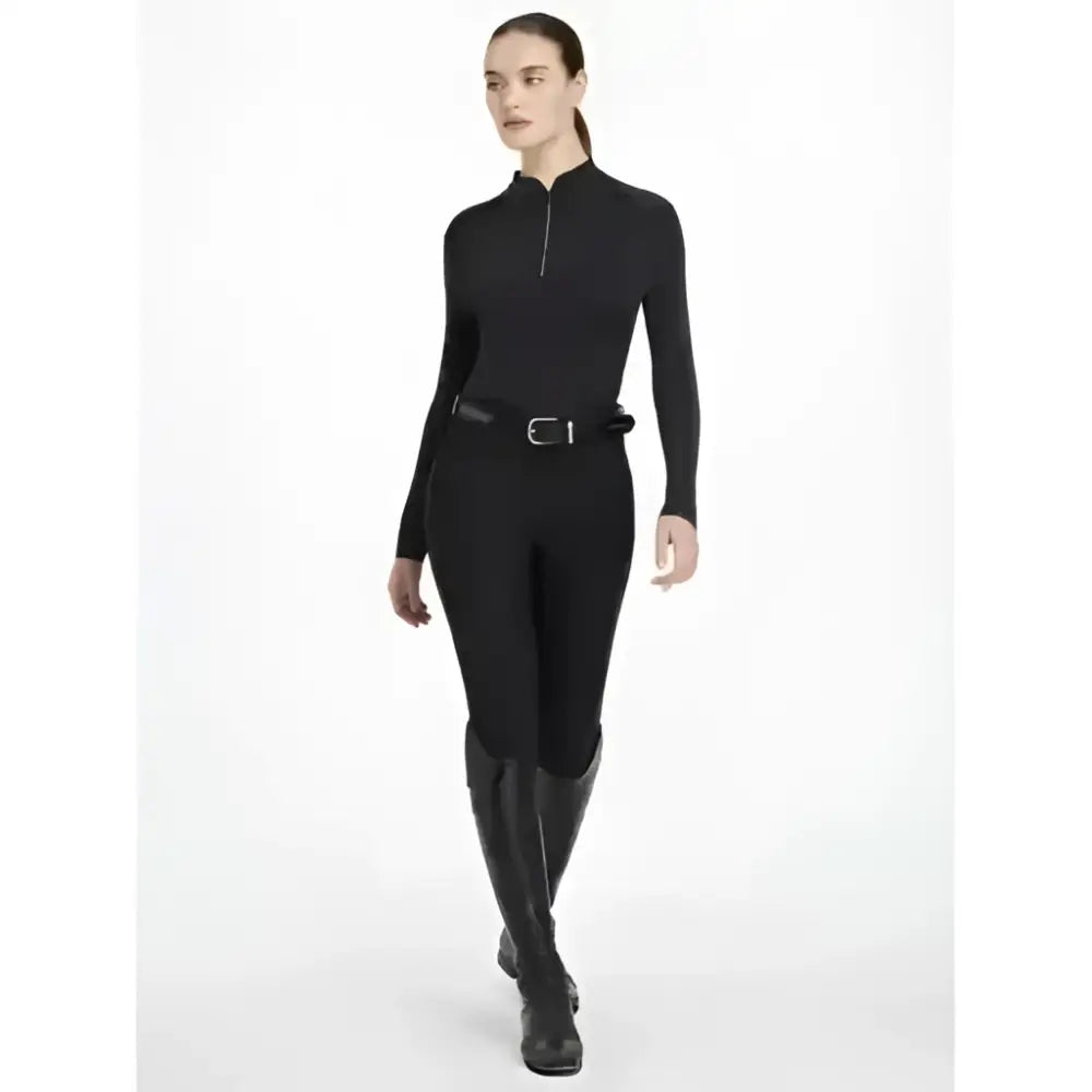 Black lemieux heyden lightweight base layer with long sleeves high collar and zipper front for riding comfort