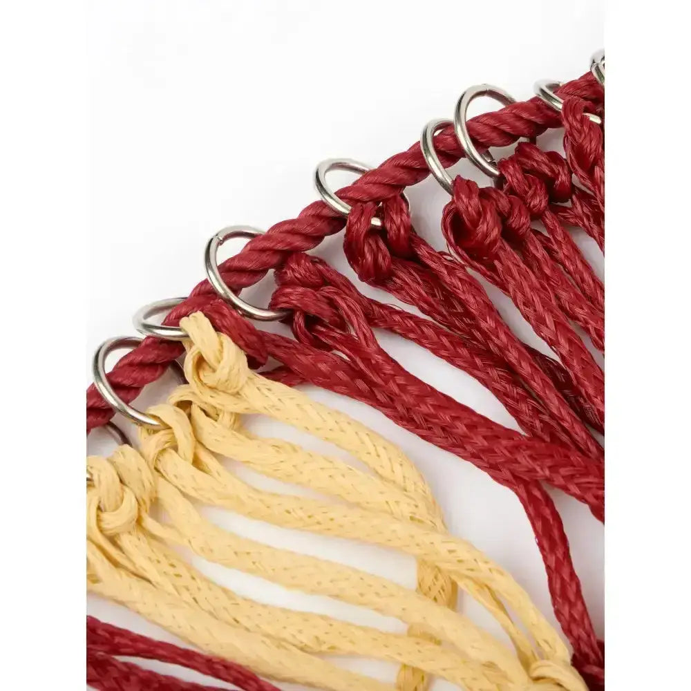 Lemieux hippo hay nets burgundy and beige braided rope hammock straps with metal rings for secure hay net setup