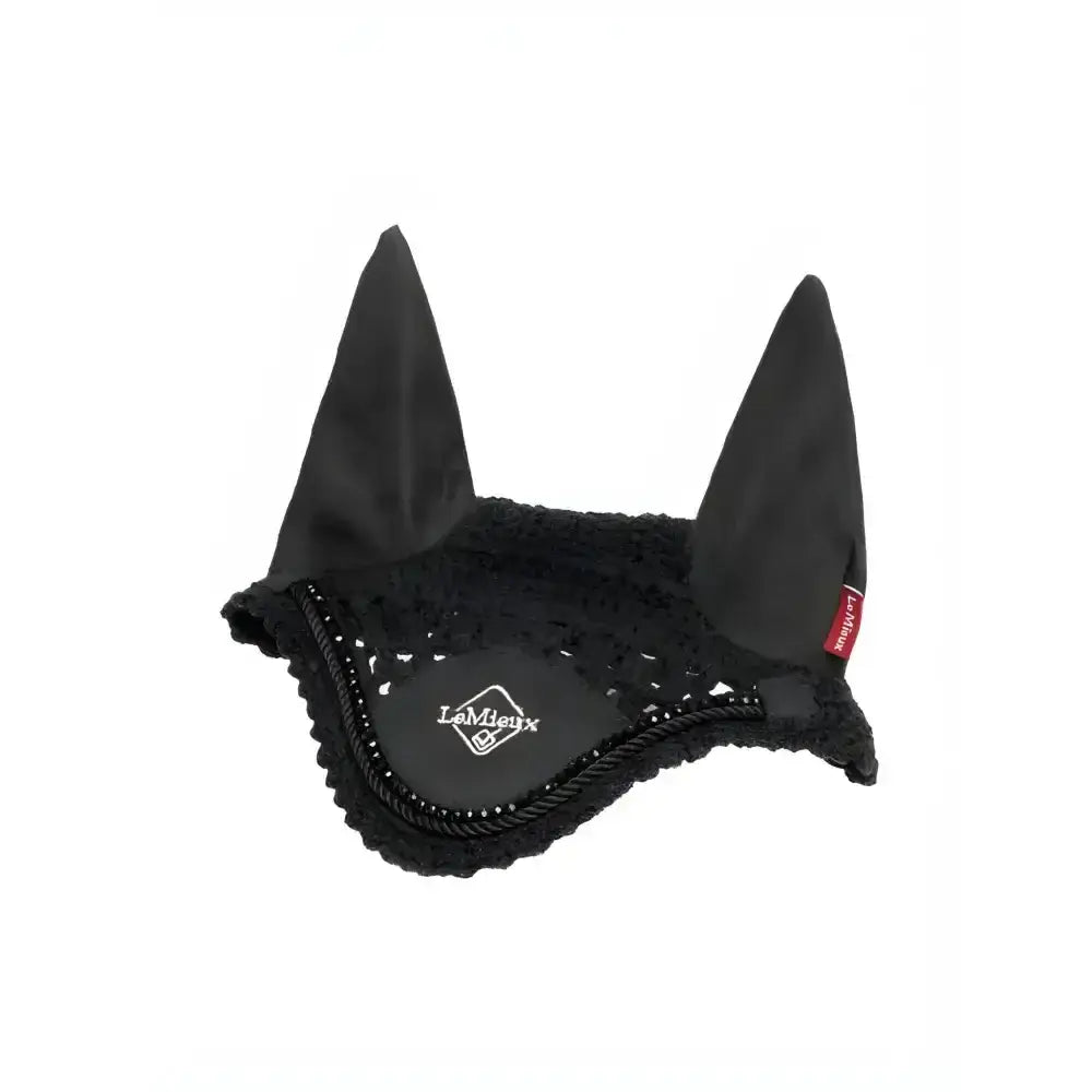 Black lemieux hobby horse fly hood with lace trim and beads identical miniature version ear cover
