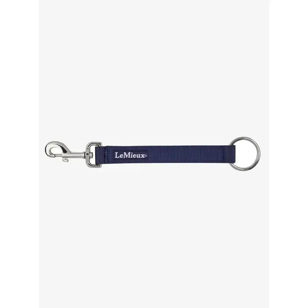 Navy blue lemieux hook and loop strap with silver metal hardware ideal for organising tack items and horse rug straps