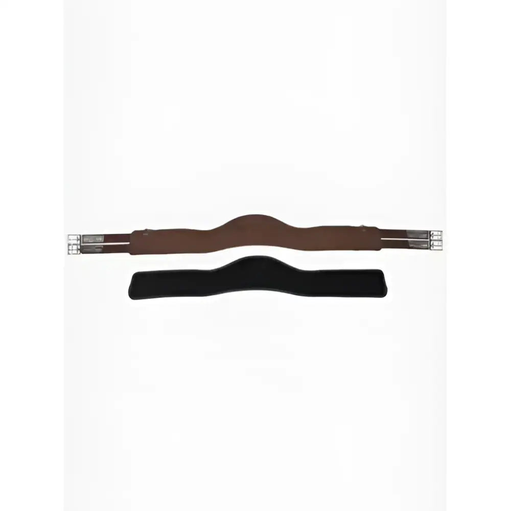 Brown leather lemieux hunter girth with silver buckles and black fabric liner havana for hunter class use