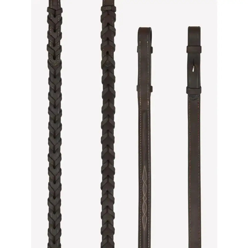 Black leather lemiuex hunter laced reins with stitching havana silver made from premium american oiled leather
