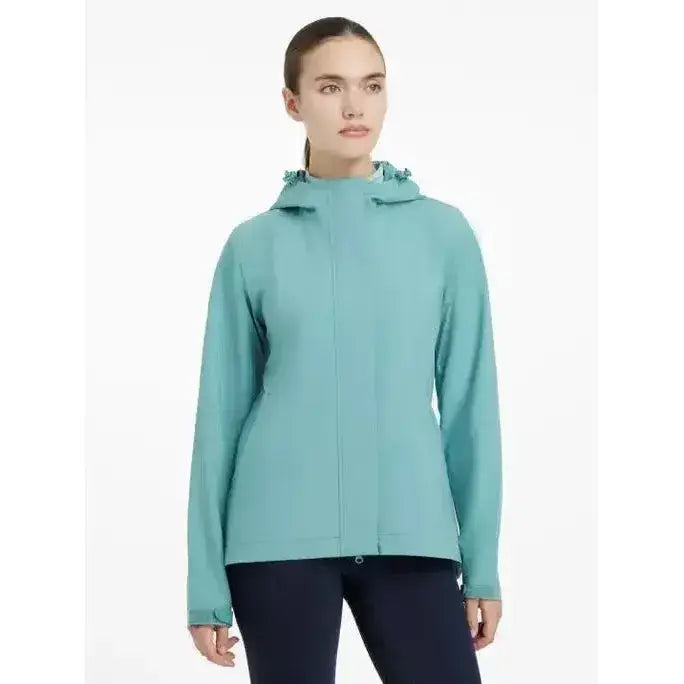 Teal lemieux isla short waterproof jacket lagoon with hood and ruffled trim for stylish rainy day wear