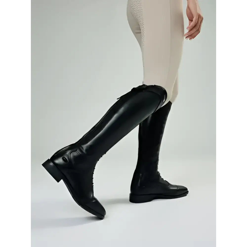Black leather lemieux junior field riding boot with glossy finish and classic lace-up design for junior field riding