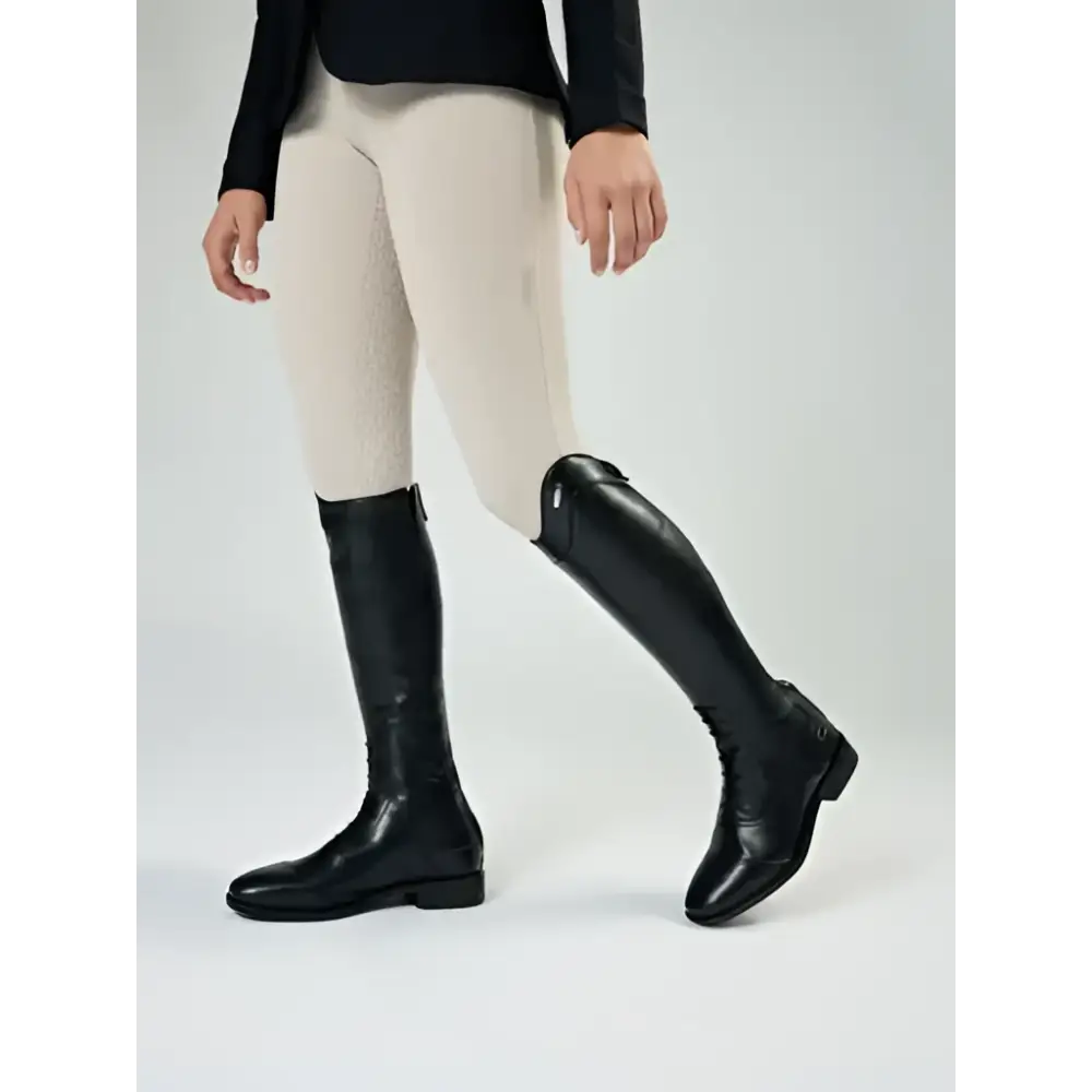 Black leather lemieux junior field riding boots with polished finish and classic lace-up design for junior field riding