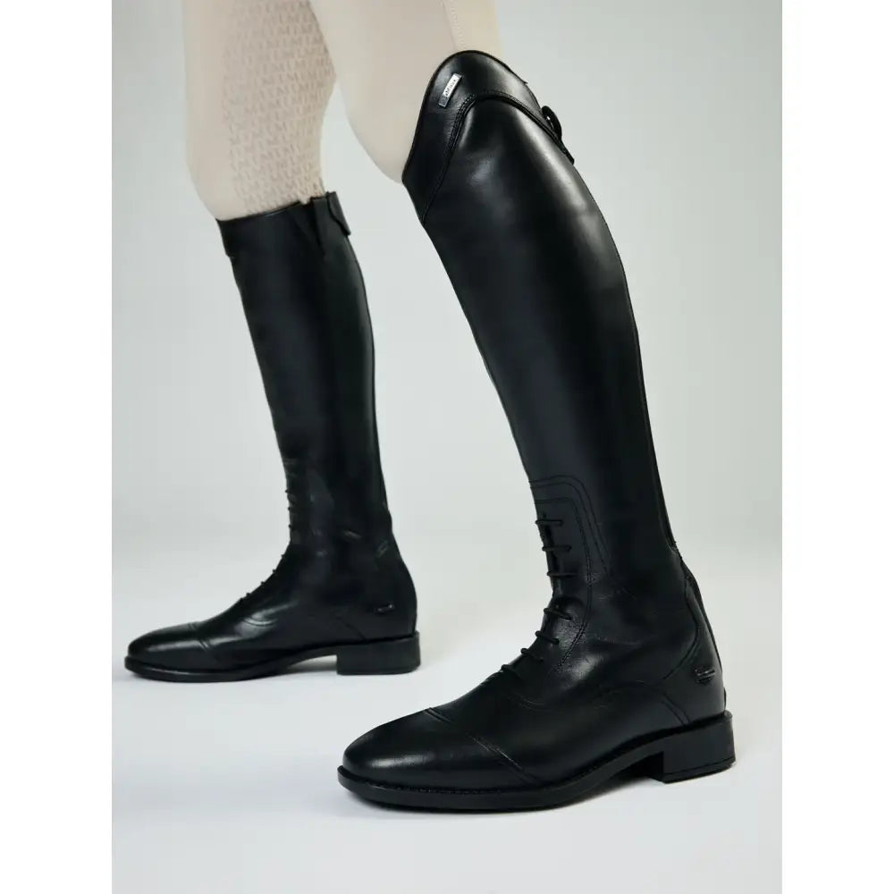 Black leather lemieux junior field riding boots with polished finish and classic lace-up design for junior field riding