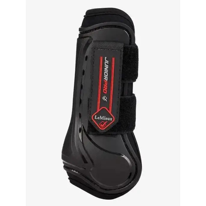 Black lemieux junior pro tendon boot with red branding and velcro straps from the junior pro collection