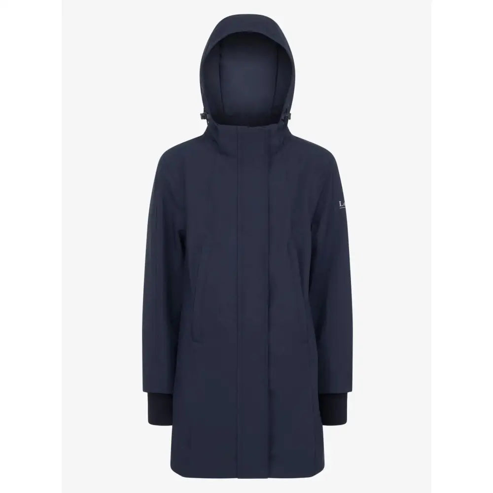 Navy blue lemieux junior pro waterproof hooded coat with minimalist design and subtle logo on sleeve for junior riders