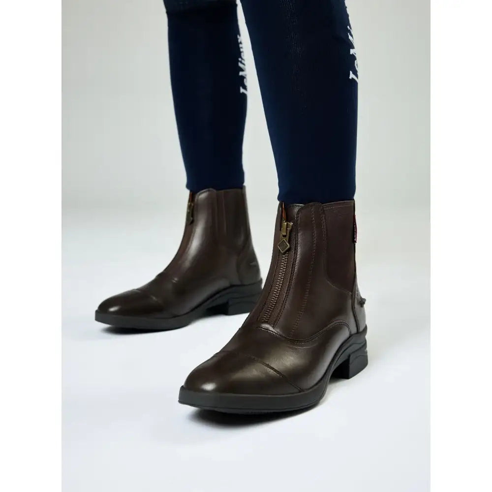 Brown leather lemieux junior zip paddock boot with side zipper and low heel perfect for riding use