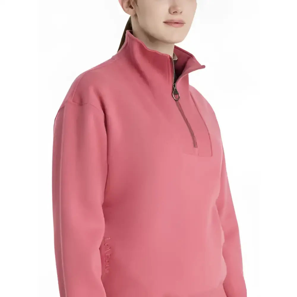 Pink lemieux keira quarter zip sweat cranberry fleece with subtle logo on sleeve perfect for casual wear
