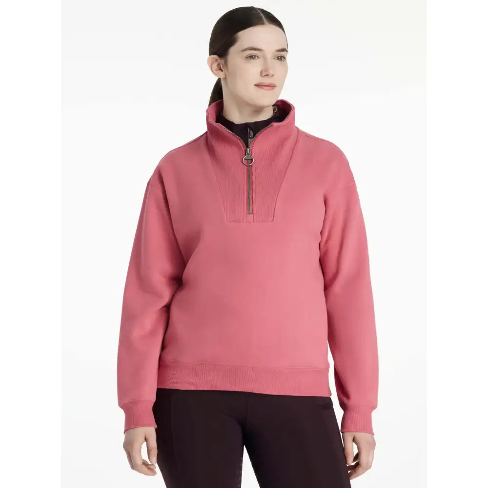 A soft pink lemieux keira quarter zip sweat cranberry fleece with ribbed cuffs and hem perfect for cozy wear