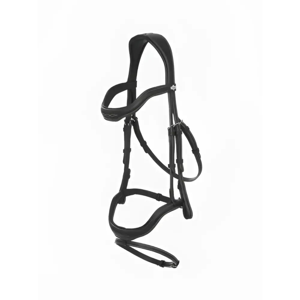 Black leather lemieux kudos contour flash bridle with silver hardware and detachable flash for versatile riding