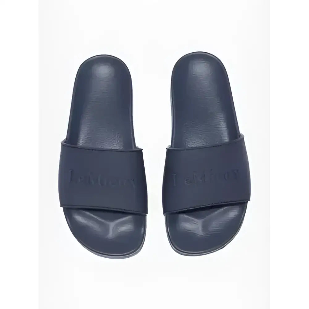 Dark navy blue lemieux ladies sliders dusk with textured strap and embossed lemieux branding for casual wear