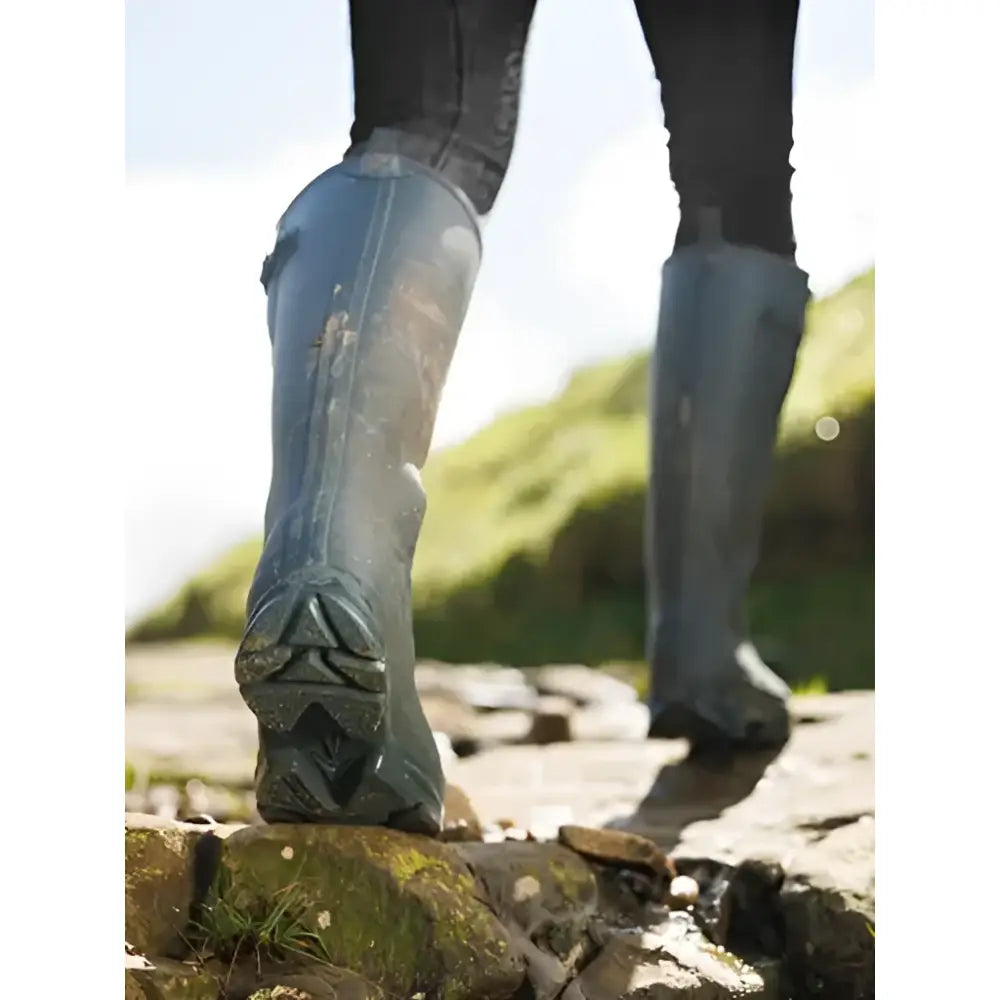 Dark gray lemieux ladies stride wellington boots oak with textured treaded sole and reinforced side stitching