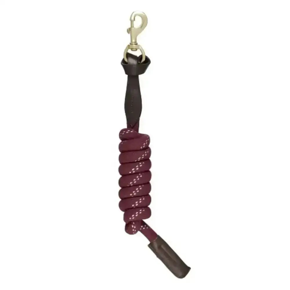 Lemieux lasso lead burgundy strong woven rope with maroon and dark brown coils and silver metal clip